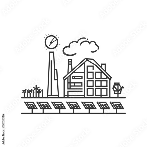 Conceptual illustration of a modern sustainable energy powered house