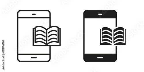 Ebook icon. Line and Silhouette Icon Set.