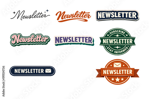 Various newsletter design logos in different colors and styles