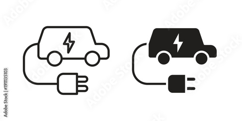 Electric Car icon. Line and Silhouette Icon Set.