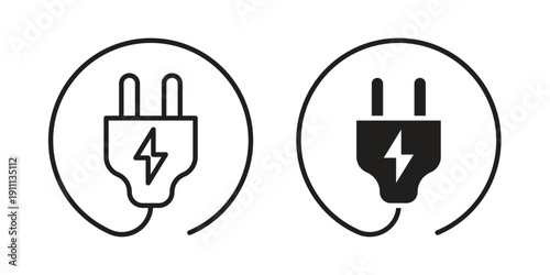 Electric plug icon. Line and Silhouette Icon Set.