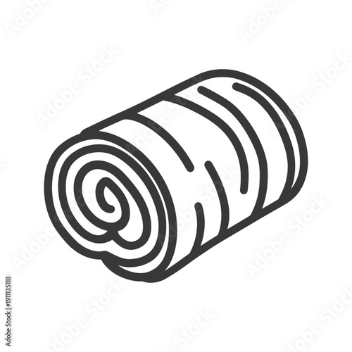 An illustration depicting a rolled and cylindrical textured object with curves