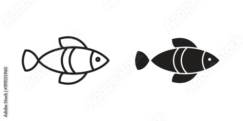 Fish icon. Line and Silhouette Icon Set.