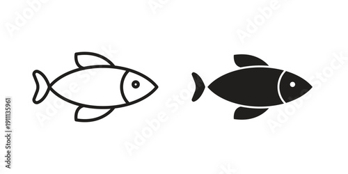 Fish icon. Line and Silhouette Icon Set.