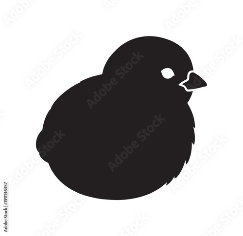 Black silhouette icon of a small baby chick is depicted in a simple, minimalist graphic style, showing the cute, fluffy bird from a side profile view with a tiny beak