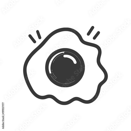 Simple line art graphic illustration depicting a fried egg