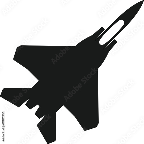 Top-down silhouette of a modern military fighter jet representing advanced air force power, national defense, and supersonic aviation technology for combat missions. AI Generative
