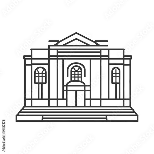 Simple illustrated line drawing depicting a grand governmental building