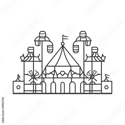 A minimalistic line drawing depicting a carnival attraction scene