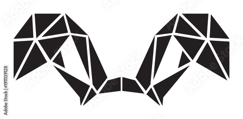 Pair of black geometric rabbit ears in a low poly style, featuring a symmetrical abstract design made of sharp triangles and polygonal shapes for a modern, minimalist graphic