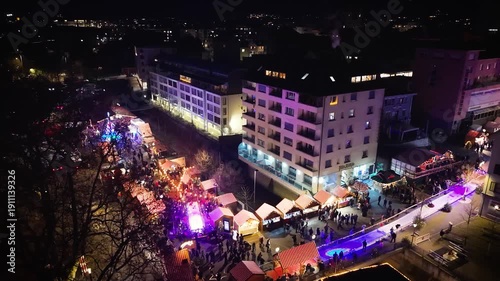 Magical Christmas Market in Olten, Switzerland Festive Lights, Cozy Stalls & Winter Atmosphere, 4K Aerial Drone View of Swiss Holiday Spirit