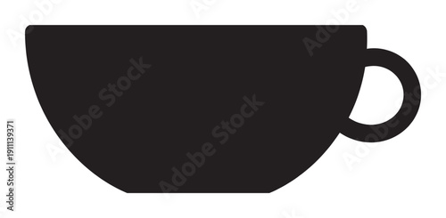 Black silhouette icon of a coffee cup with a handle, presented in a simple, minimalist graphic style for use in design, web, or application interfaces