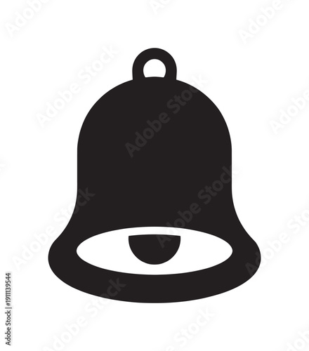 Flat black bell icon silhouette with a clapper, a simple minimalist graphic symbol used for notifications, alerts, alarms, and reminders in digital interfaces