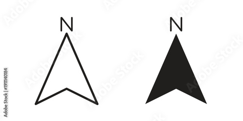 North icon. Line and Silhouette Icon Set.
