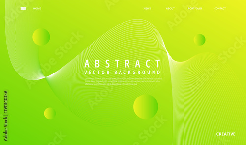 Vibrant abstract vector background design featuring flowing white light waves and glowing neon green spherical elements perfect for web