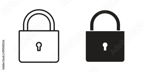 Padlock icon. Line and Silhouette Icon Set.