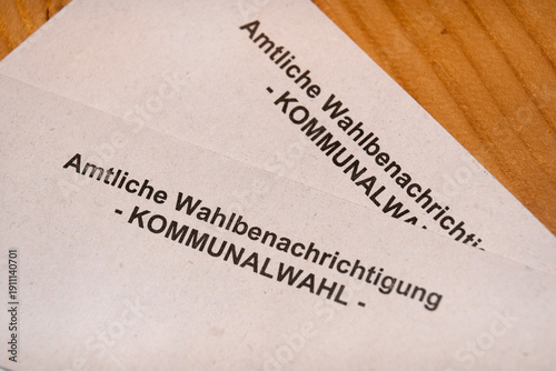 Close-up of official German election notification letters, 