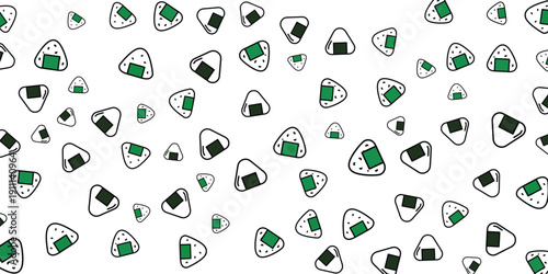 Seamless pattern of Japanese rice balls on a white background, cute illustration for food