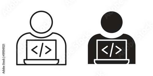 Programmer icon. Line and Silhouette Icon Set.