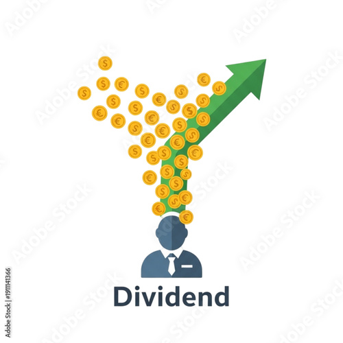 Businessman receiving gold coins dividend isolated on transparent background.