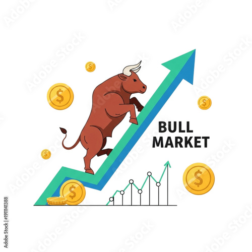 Bull Market Financial Growth Concept isolated on transparent background.