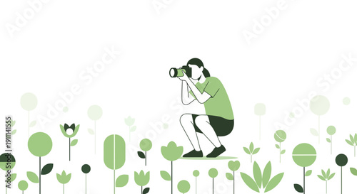 Person Capturing Nature In A Minimalist Field Of Flowers