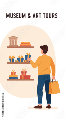 Person Browsing Museum Gift Shop Souvenirs And Presents