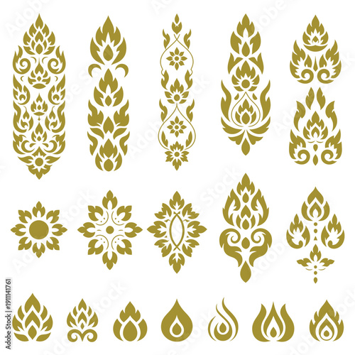 Thai Art Motifs Integrated into Decorative, Traditional Artistic Elements for Cultural Design, Elegant Branding, and Creative Graphic Projects