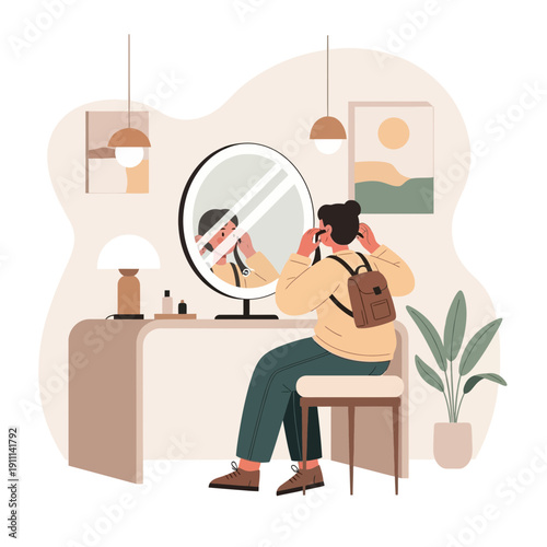 Person Preparing For A Day Of Exploration Getting Ready In A Stylish Room