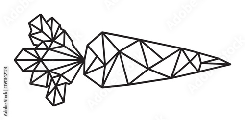 Geometric carrot illustration with a black outline in a minimalist low-poly style, featuring a triangular pattern for a modern and abstract representation of healthy eating
