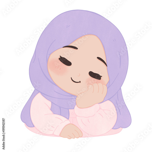 Cute Thinking Hijab Girl Cartoon