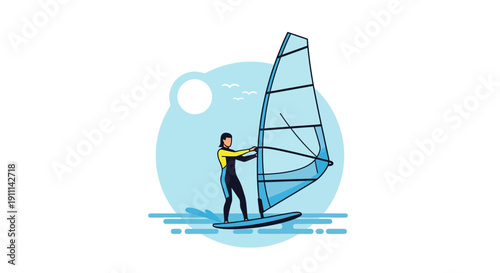 Person Windsurfing On A Bright Sunny Day With Blue Water