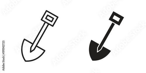 Shovel icon. Line and Silhouette Icon Set.