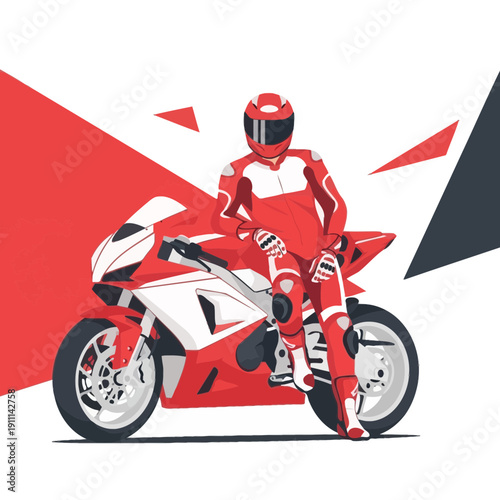 Racer Adorns Powerful Motorcycle In Dynamic Red And White Color Scheme