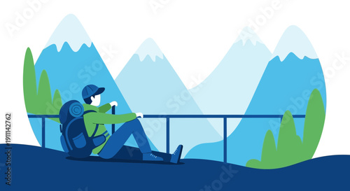 Person With Backpack Enjoys Scenic Mountain Vista