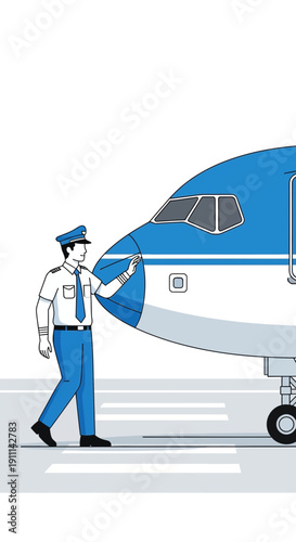 Pilot Inspecting Aircraft Nose Cone Before Flight Aviation Career