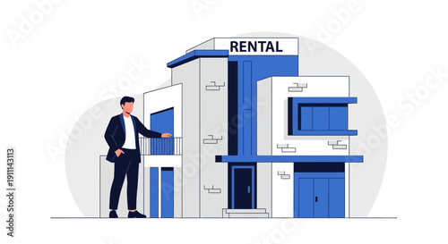 Professional Agent Stands By Modern Rental Property For Lease