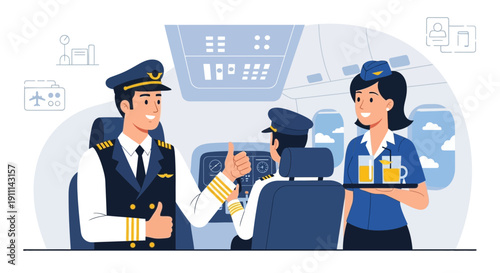 Professional Aviation Team Working Together in the Cockpit