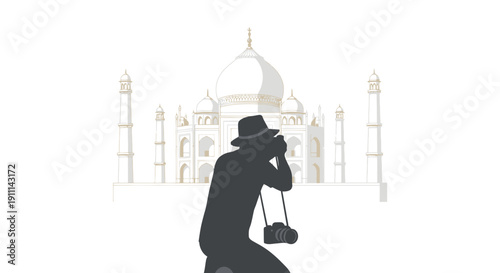 Photographer Capturing Iconic Taj Mahal Silhouette Travel Photography India