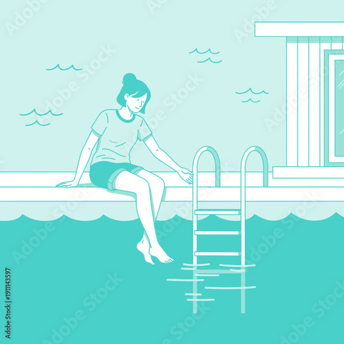 Relaxing Young Woman Sitting Poolside Enjoying Summer Refreshment