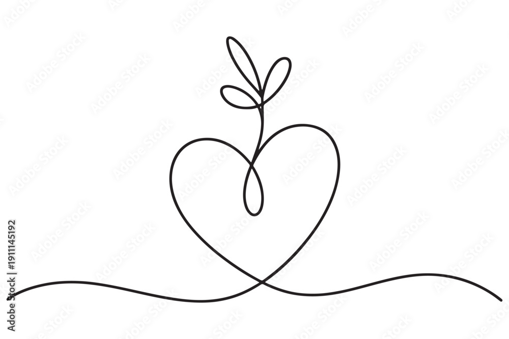 Fototapeta premium Heart plant growing one line art