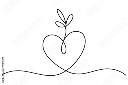 Heart plant growing one line art