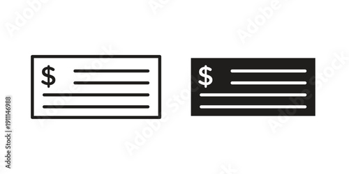 Cheque icon design silhouette and line art style on white background