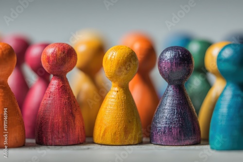 Vibrant Wooden Pawns in Macro Photography Symbolizing Unity and Balance