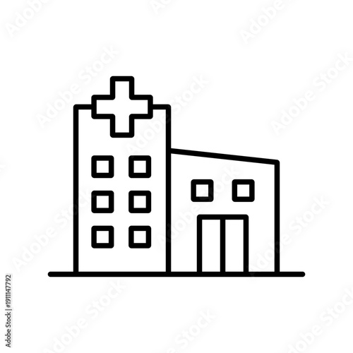 Hospital Building Line Icon, Medical Healthcare Facility Symbol, Clinic Exterior Vector Illustration