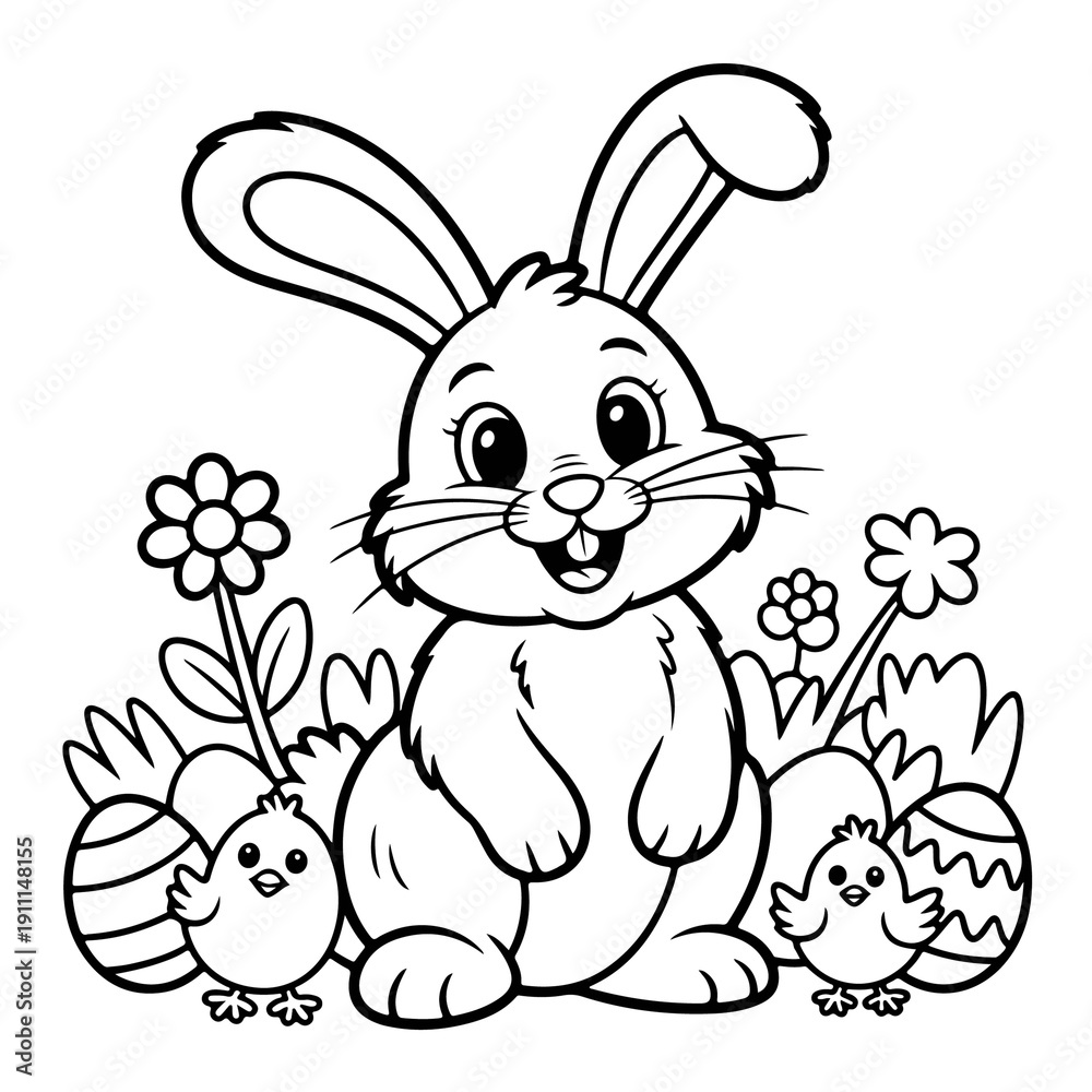 Fototapeta premium Happy Easter Bunny Bold & Easy Coloring Book for Kids and Adults.
