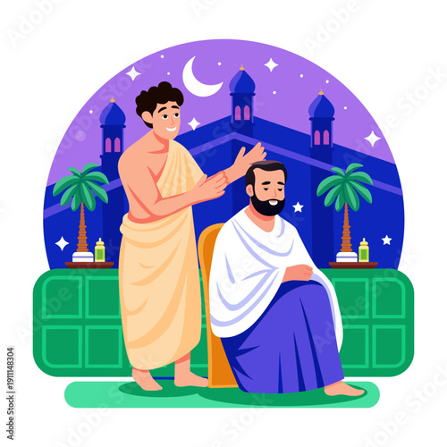 Flat style illustration depicting hair cutting