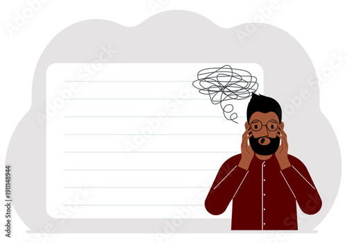 Bad thoughts concept. A man feels depressed with thoughts after negative events, unhappy, suffering, sadness, depression.