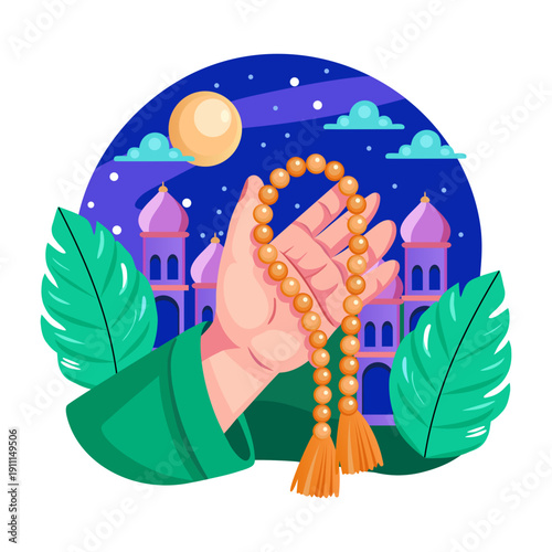 Prayer beads illustration designed in flat style