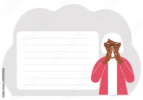 A woman covers his nose with his hands with a handkerchief. The concept of a sick person, sneezing, seasonal allergies, bad smell.